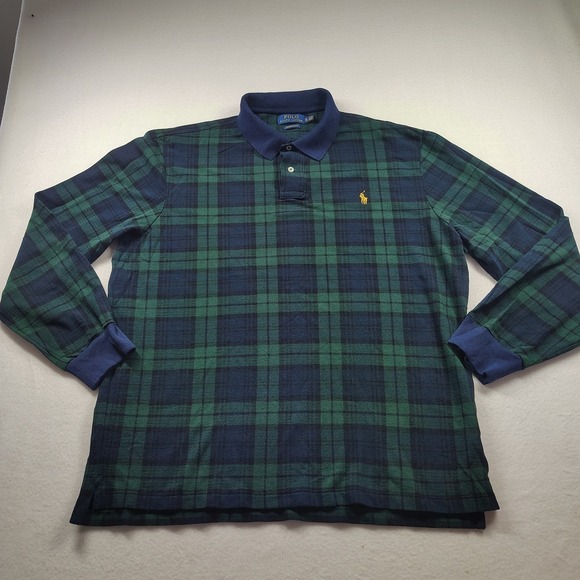 Polo Ralph Lauren Shirt Men's XL Green Blackwatch Plaid Custom Slim Fit Polo - Picture 3 of 16